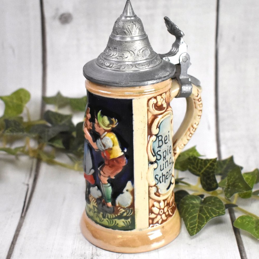Vintage German Lidded Beer Stein - Kissing Couple by Reinhold Merkelbach